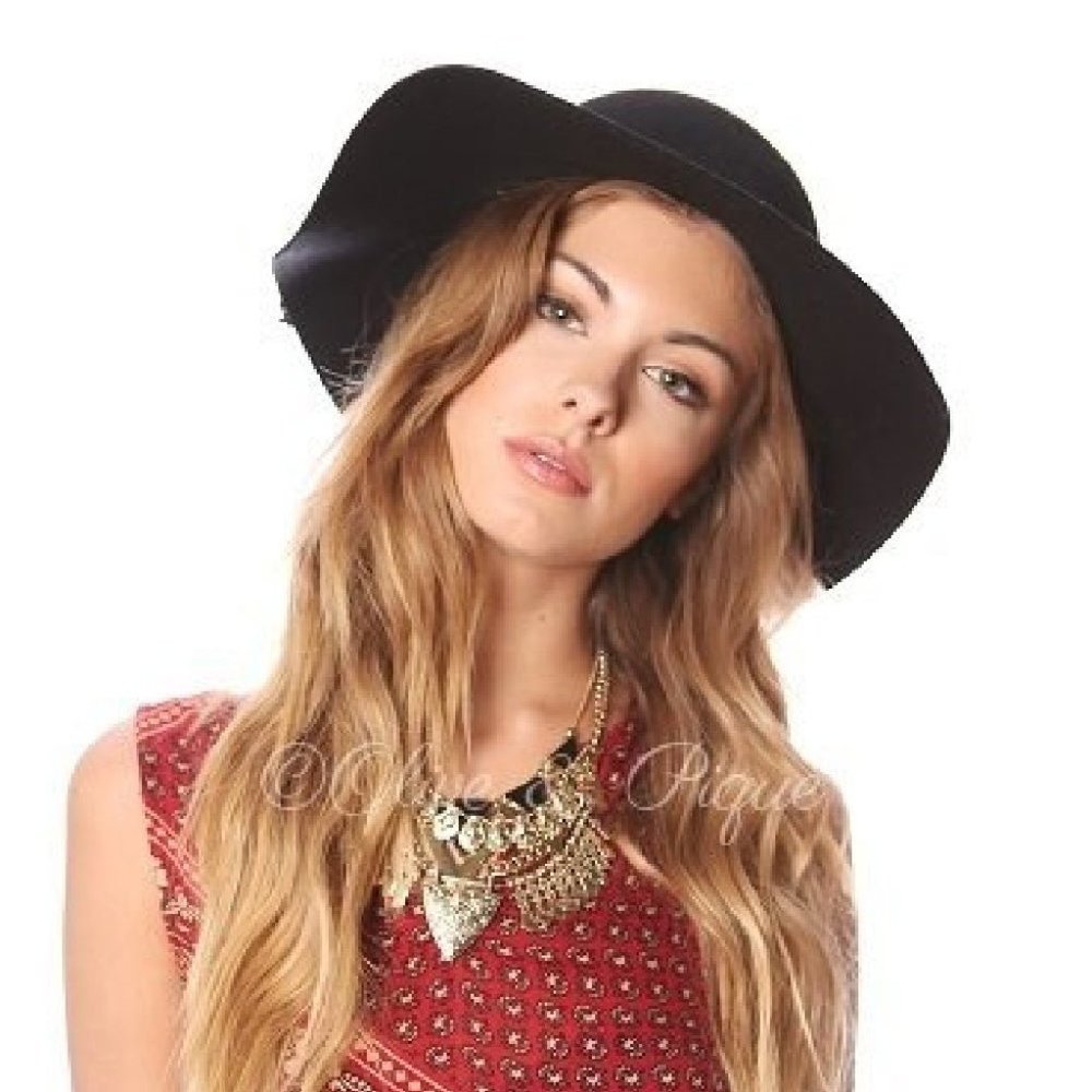 Step Out in Style Black Bohemian 100% Wool Floppy Hat with Braided Suede Trim
